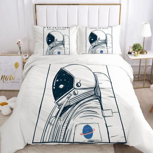 Sets Cartoon -Bettwäsche Set für Jungen Baby Kinder Kinder Bettdecke Kissenbezug Bettdecke Decke Quilt Cover 3D Bettwäsche Kosmonaut