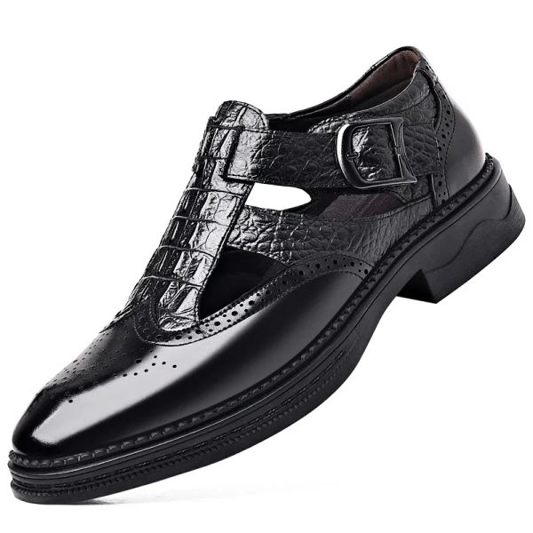 Botas de cor sólida sapatos masculinos de vestido masculino 2023 verão novo sapato de couro oco com sapatos de couro de caça