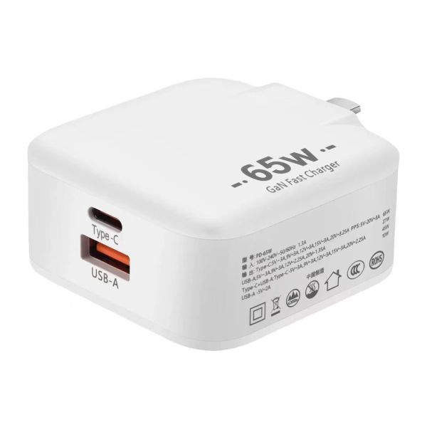 Chargers 65W 2Port Gan Charger PD 65WATT Caricabatterie da viaggio Adattatore di alimentazione PD Multi Funzione per il telefono cellulare Laptop