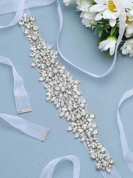 1pc Frauen Silberlegierung Satin Band Diamant Applique Brautgürtel Hochzeit Schmuck geeignet für Hochzeitsgebrauch