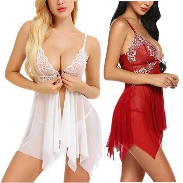 E5GB Seksi Pijama Kadın Seksi Gece Elbisesi Erotik İç Çamaşırı Ön Kapatma Şeffaf Dantel İç Çamaşırı 2023 Çiçek Sweetwear Seks Kadın Nightie D240425