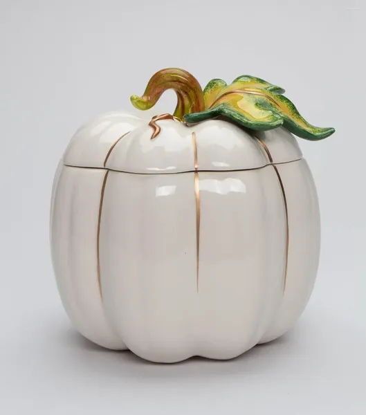 Bottiglie di stoccaggio Fine Ceramica Ringraziamento raccolto bianco Pumpkin Cookie Candy Jar 6-5/8 