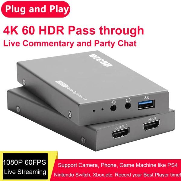 Spieler HD 4K 60FPS HDR -Durchgang durch HDMI zu USB 3.0 Game Capture Card Video Recording Box Live -Streaming 3,5 -mm -Mikrofon -Gamepad -Audioeingabe