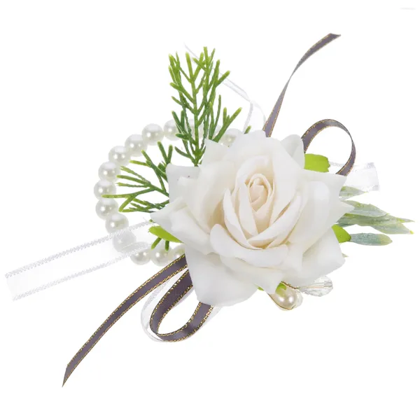 Dekorative Blumen Handgelenk Blume Hochzeitsvorräte zarte Dekor Bräutigam Corsage Brautjungfer Accessoire Perlen Brosche