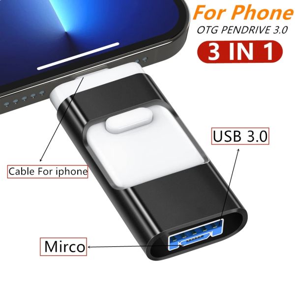 Drives Flash Drive USB 3.0, телефон USB, USB Stick 256GB 512GB 1TB 3 в 1 USB -палочке для телефона, USB Flash Drive 128 ГБ