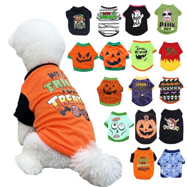 Abbigliamento per cani 16 colori Halloween Dogs Shirt Cucciolo degli animali domestici T-Shirt Outfit di costumi fantasma carino abiti da cucciolo di zucca per piccoli gatti da cagnolino Pet dhcg9