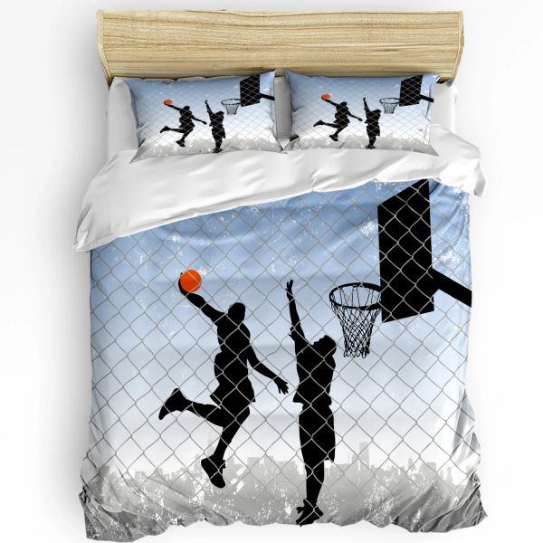 Sets Basketball Silhouette Sport Bettwäsche Set 3PCS Duvet Cover Kissenbezug Kinder Erwachsener Quilt Cover Doppelbett Set Home Textile