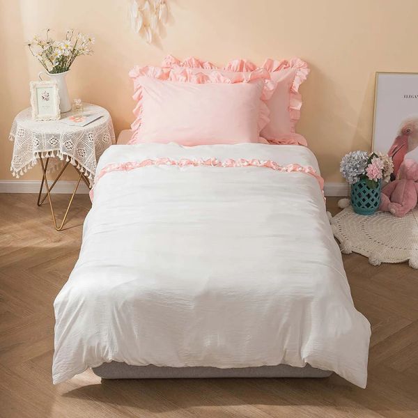 set di set di biancheria da letto per bambini decorazioni in pizzo rosa singolo letto matrimoniale per ragazze camere bianche copripiumino set di cuschette morbide