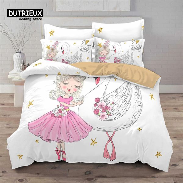 sets de desenho animado menina menina de cama de criança conjunto para crianças adolescentes meninas microfibra moderna cisne gato unicórnio impressão cover decoração de quarto