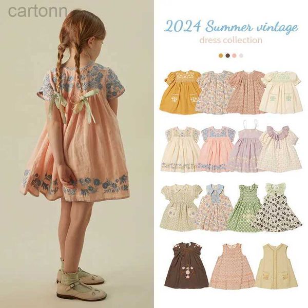 Kız Elbiseleri 2024 Yeni Yaz Apo Elbise Kızlar İçin Nakış Çocuk Etek Prenses Kızlar Tatil Elbiseleri Çocuk Giysileri 2 ila 8 Yıl D240425