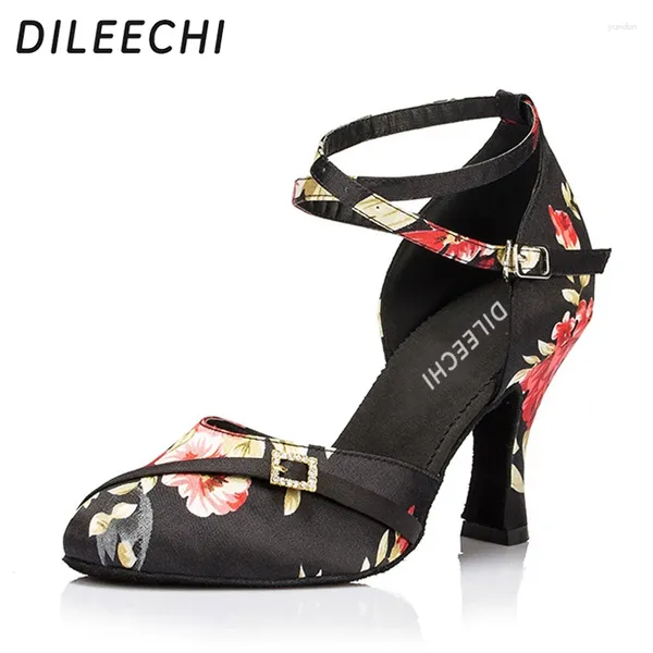 Scarpe da ballo dileechi in stile cinese in raso nero autunno e inverno le donne latine moderne da ballo danzano 6 cm