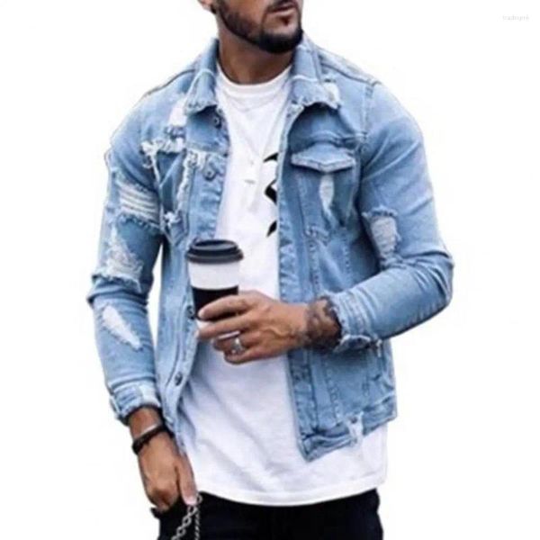 Herrenanzüge Casual Jeans Jacke Super Soft Denim Mantel Revers Ripped Wäsche Slim Fit