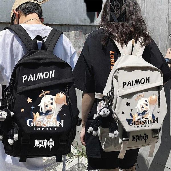 Zaino genshin impatto paimon diluc mochila adolescarges game borse maschi donne donne laptop causale per laptop borse da esterno borse con giocattolo