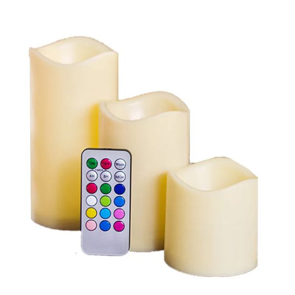 12 Candle LED colorida Cera eletrônica Chama sem fumaça Party Light Party decorativa velas falsas com controle 240417