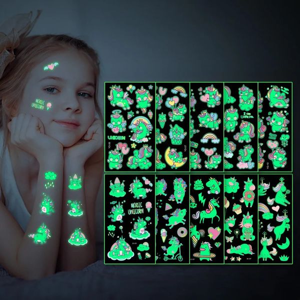 5pcSset Luminous Night Tattoo Stickers for Children Unicorn Star