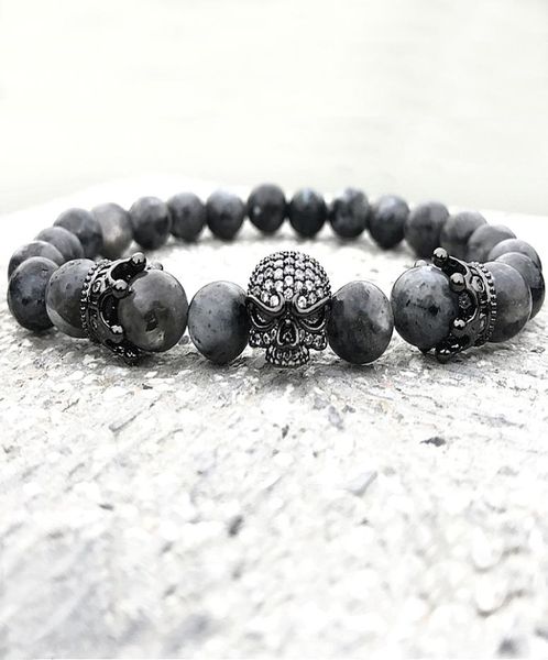 Männer Schädel Charme Armbänder Indien Labradorit 8mm Natursteinlicht Perlen Europäische Buddha Armband für Männer handgefertigte Armbänder 5238600