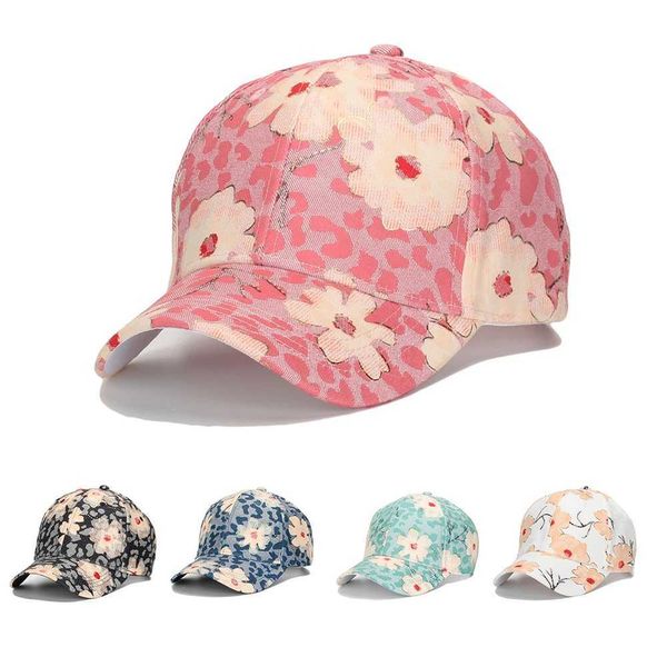 Ballkappen 2023 Neue Blumenhüte für Frauen Baseball Cap Mode Summer Hut Verstellbarer Trucker Hut Outdoor Baumwoll Baseball -Mütze Dad Hats J240425