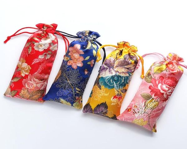 Uzun Çiçek Çizme Torbası brokar çantası Çin ipek kumaş hediye çanta torbaları ahşap tarak takı kolye saklama çantası 7x18cm 506905894