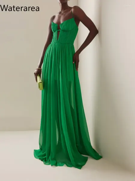 Vestidos casuais Party de banquete para a noite de água grande swing swing verde maxi long for women spaghetti strap sexy club de verão vestido de aniversário