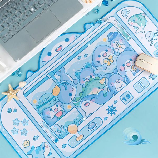 Topi super carino da gioco extra grande da gioco tampone per laptop tappetino blu squalo bambino xxl pad tavolo tavolo tavolo antoglioso tappetini impermeabili