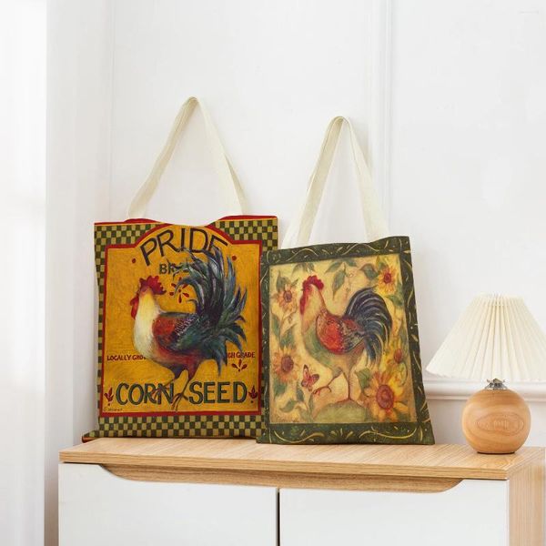 Einkaufstaschen Cartoon Rooster Hahnenmarkt Tasche doppelseitiger Druck Öko praktische Lagerung faltbare tragbare Frauen Outdoor Handtasche Tasche