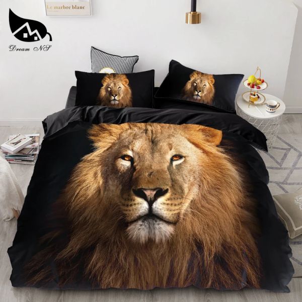 Conjuntos 3pcs lobo tigre leão animal padrões de cama para casas de cama super king capa de capa de capa King.