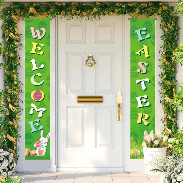 Estatuetas decorativas 1 PCS Feliz Páscoa Banner Egg Party Porta da frente Placa Parede pendurada Spring Bunting Baby menino 18 meses