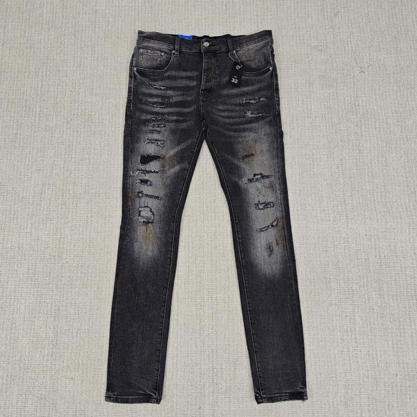 Jeans jeans viola nera black etichetta riparazione tinta bassa sollevare denim magro