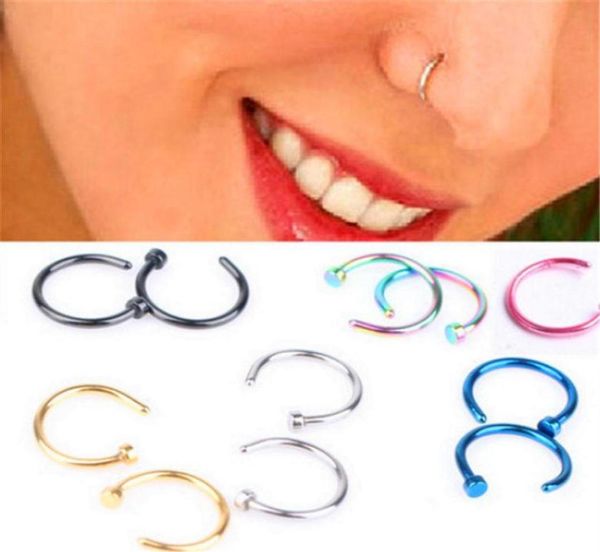 Anel de corpo jóias de piercing falso 5 cores mulheres nariz arco nariz anéis de nariz de aço inoxidável clipe nas jóias do corpo do nariz297e4158637