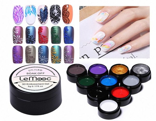 Lemooc 5ml 3D Gel com relevo polonês Coloras de ouro prateado pintando desenho escultura unhas design em gel absorve