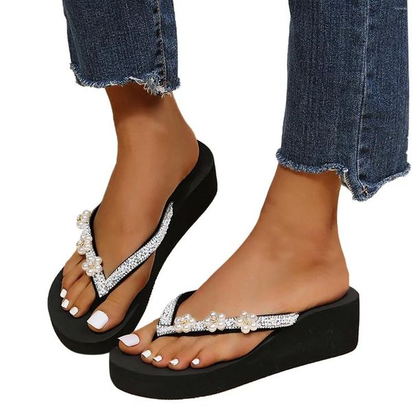 Terlik bayanlar moda yaz flip floplar rahat rhinestone çiçek sandalet