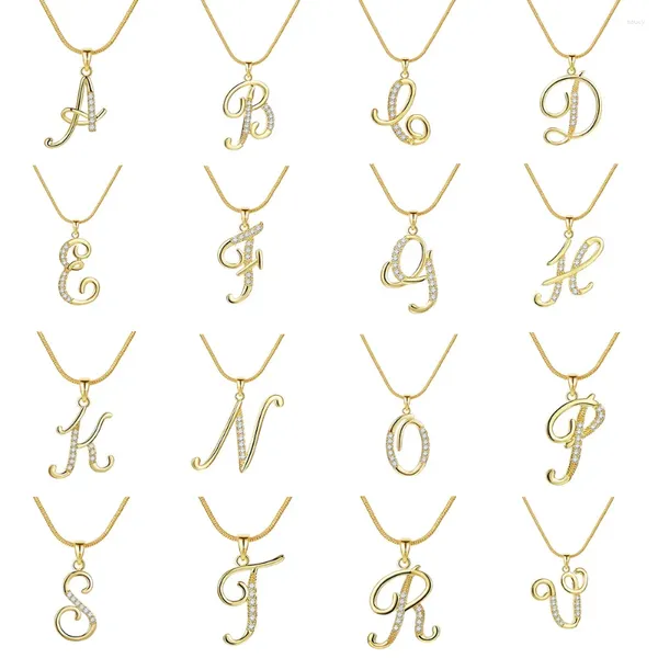 Anhänger Halsketten personalisierte CZ A-Z Alphabet Halskette Schmuck 18K Gold plattiert anfänglicher Buchstaben Kursives altes Englisch