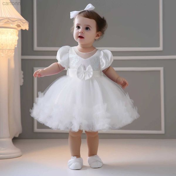 Mädchenkleider 2024 Neue Pailletten Big Bow Baby Girl Kleid 1. Geburtstagsfeier Hochzeitskleid für Mädchen Prinzessin Abend formelle Gala -Kleid Kid Kleidung D240425