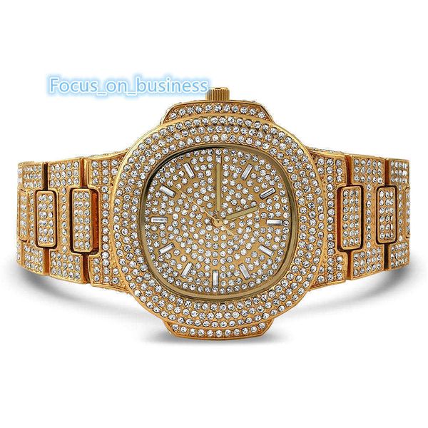 Custom Iced Out VVS Moissanite Watch Case Mens Luxury Gold Latch Late Staine Steel Diamond Quartz Watch