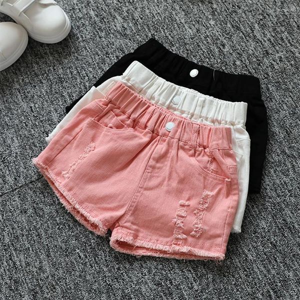 Shorts 2-10 Jahre alte Mädchen Denim Sommer dünne elastische Taille zerrissenen Quasten Jeans Kinder Hosen Kinder lässig locker