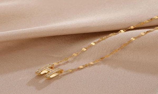 Colares pendentes Chain Feminino Chain Gold Titanium Aço Moda Letra H Women3994212