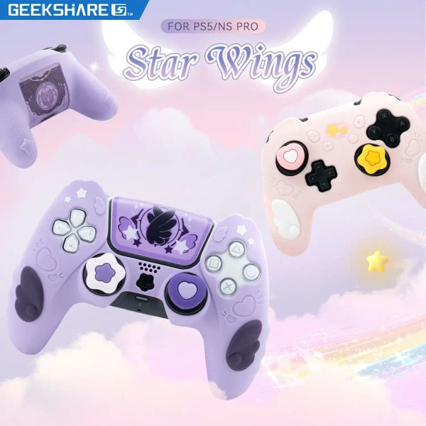Casos geekshare estrela asas protetora capa de pele para playstation 5 / ns Pro Controller com 2 garras de polegar e 1 adesivo