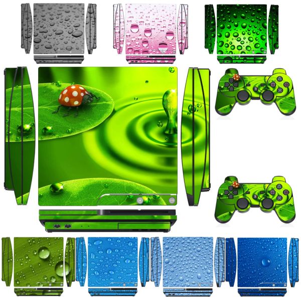 Adesivos protetor de adesivos de pele de vinil gota de água para sony ps3 slim playstation 3 slim e 2 skins de controlador adesivos