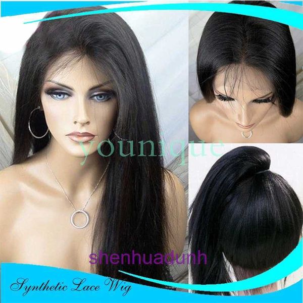 Penteados de peruca melhores para mulheres Qingdao Chemical Fiber Wig Capéu Yaki Front Lace Hand ganha Cabelo longo preto