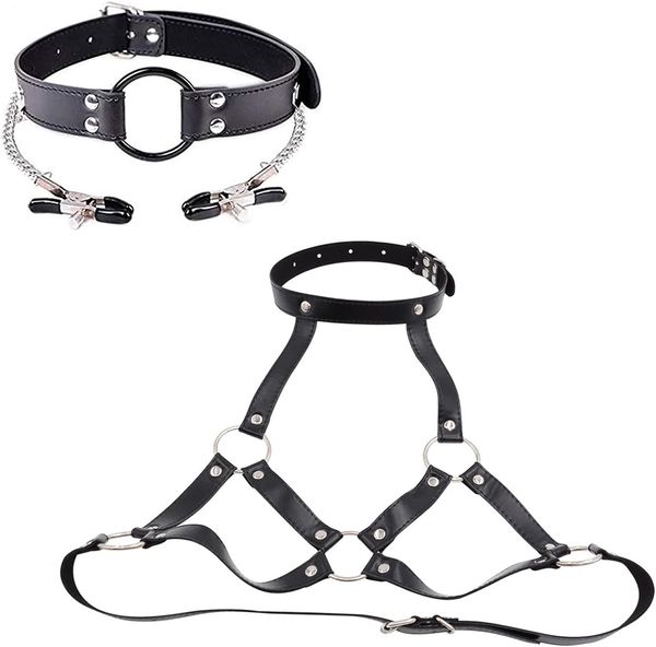 Sexualspielzeug Mundstück Typ Loch Ball Gag Sex Bondage Nippel Klemme Set, BDSM Bondage -Einschränkungen setzen SM Brustgurt Brustklemme Halskragen Zurückhaltung für Sexspiele