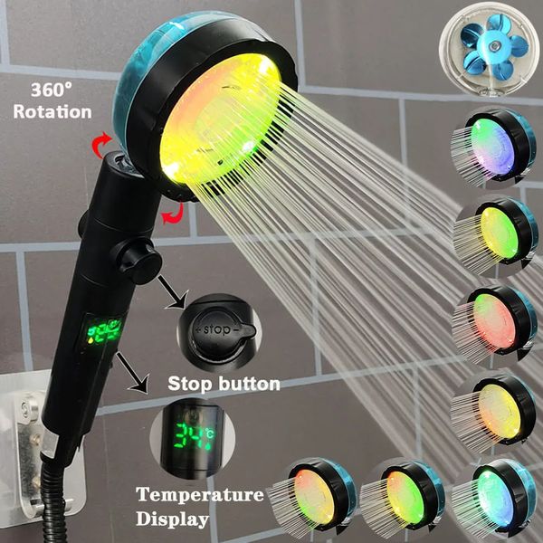 LED Digital Display Display Cabeça Controle de chuveiro bico de spray colorido de spray de alta pressão Banheiro de chuva 240415