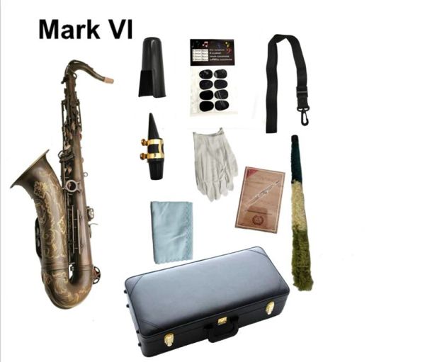 Saxofone Mark VI Tenor Saxofone BB Tune Antique Copper Woodwind Instrument com caixa de bocal de estojo Frete grátis