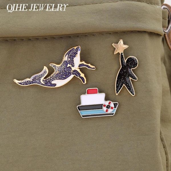 Broches Baleia Animal Pin Pin Boat Badge Metal Broche de lapela Hat Sweater Acessórios atacado mulheres crianças joias de presente