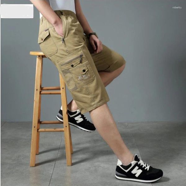 Pantaloni maschili tasche con cerniera ricamo abbigliamento casual cargo 2024 estate elastico elastico capri