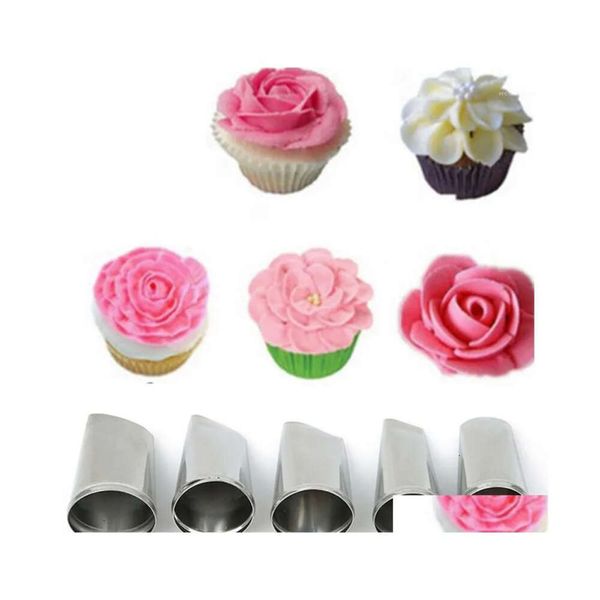 Strumenti per torta di petali di rosa 5 pezzi/punte di crema in metallo decorazione glassa per glassa per ugelli cupcake cupcake cupcake cupcake cupcake strumenti1 goccia di consegna giardino cucina cucina dhpst 1