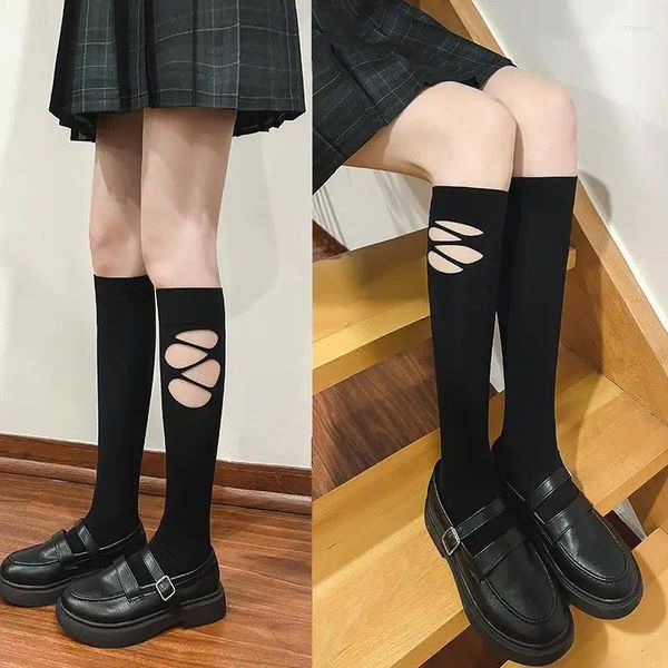 Mulheres meias jk verão feminino preto preto personalizado rasgado veludo japonês doce garota fria do meio panturrilha finas de emagrecimento
