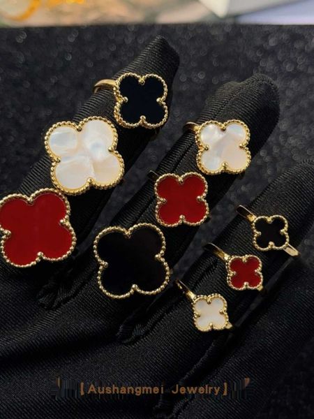 Famous Designer Rings for Lovers Lucky Clover Ring Silver 18K Red Jade Calcedony Black Double Regolable Cristo con comune vnain