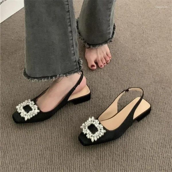 Gelegenheitsschuhe Strass -Sandalen Mary Jane flache Mund Komfort Frau Sommer Heels Med spitze Mädchen High Retro Medium Mode