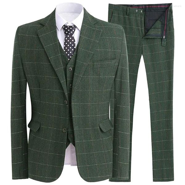 Ternos masculinos Men traje smoking clássico Modern Plaid Blazer 3 peças Tweed Wool Formal Business Jacket