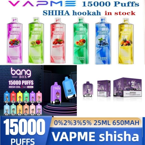 100% Puff 15000 original VapMe Shisha Puff 15k Hookah 15000 Puffs Dispositivo de vape descartável caneta de caneta 25ml de recarga pré-preenchida 650mAh bateria vs jnr shisha 12000 15k